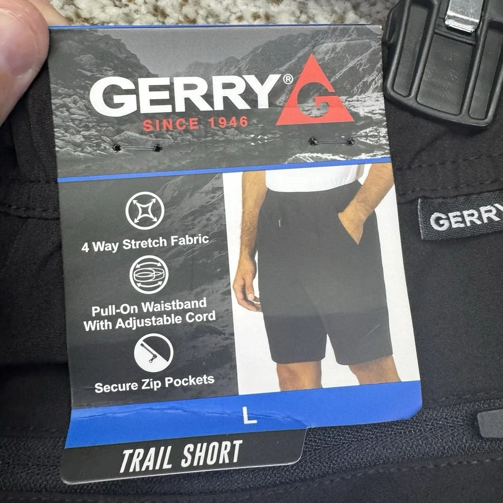 NEW Gerry Trail Shorts Men's Large Black Lightweight Performance Hiking Active
